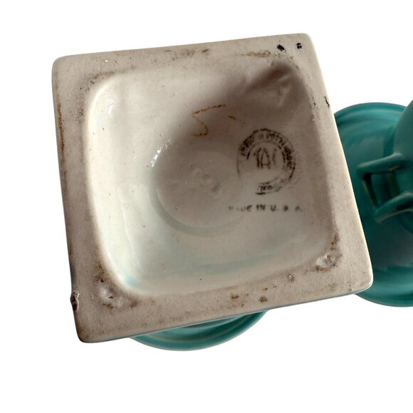 Trenton Potteries TAC Mini Vase Urn Planter 6" Turquoise Blue Porcelain Lot Of 2 - Picture 6 of 7